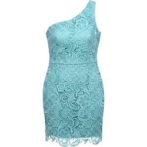 Adrianna Papell Turquoise Floral Lace One Shoulder Cocktail Dress Mermaid Formal